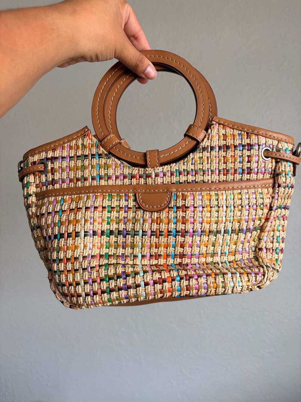 Fossil Woven Straw Multicolor Satchel Handbag